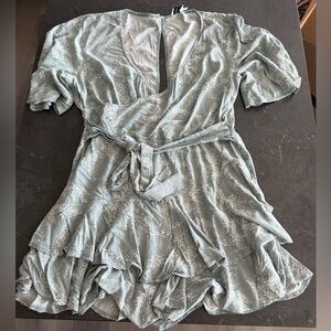 Princess Polly Sage Green Leafy Wrap Dress